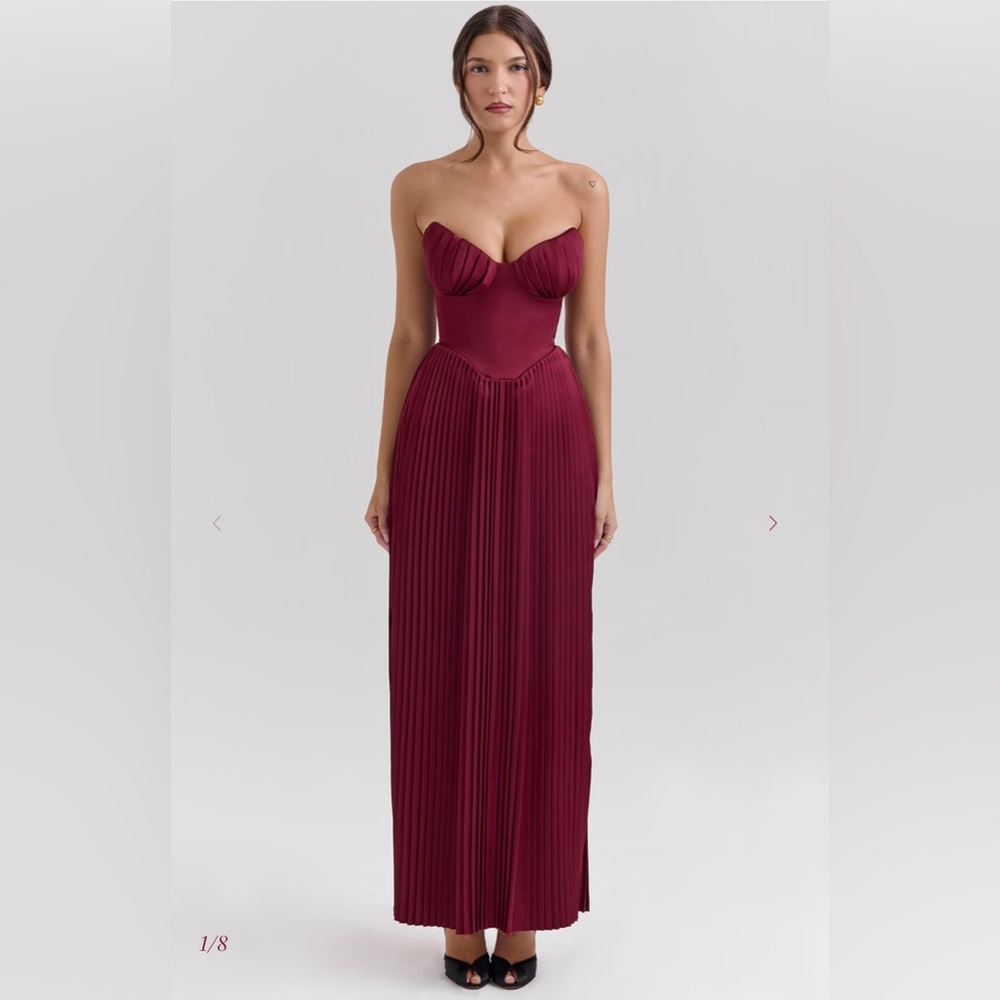 House of CB MARCELLA
Berry Pleated Satin Maxi Dress